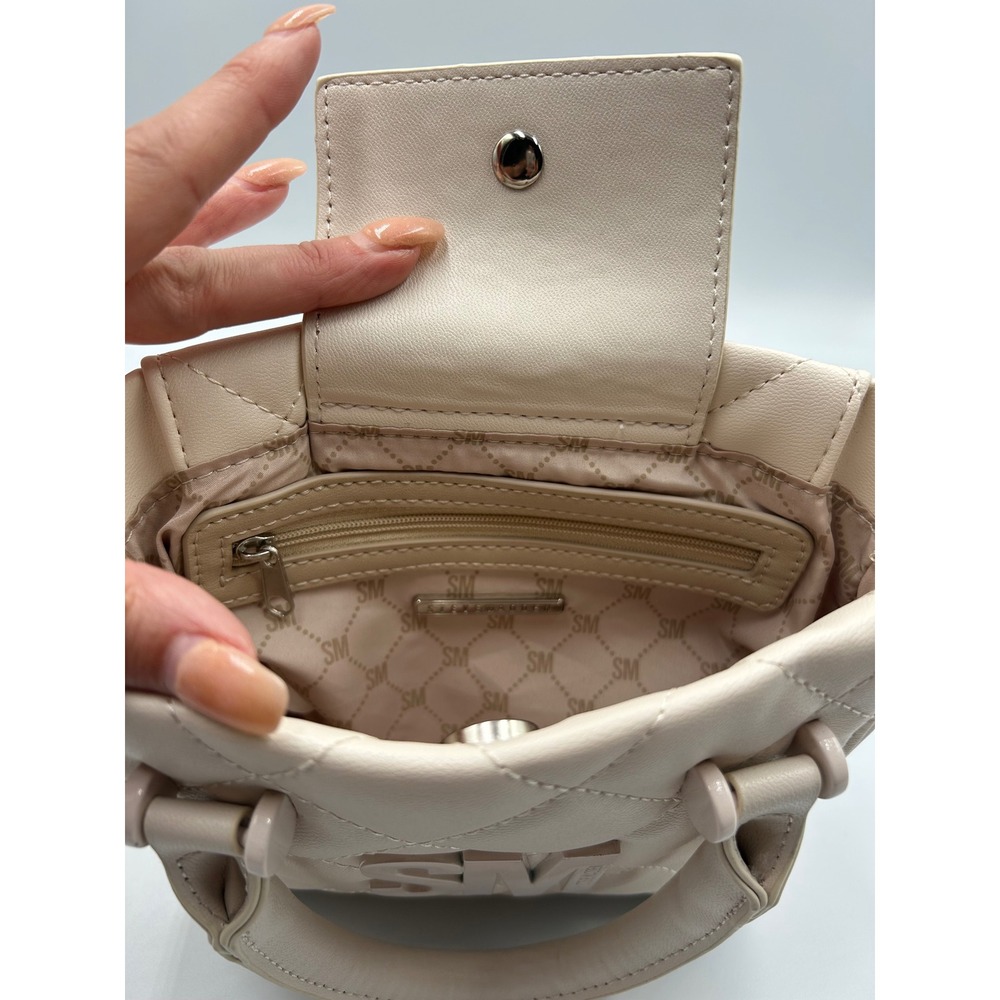 Steve Madden Cream Quilted Mini Tote Bag with Pouch and Two Straps SM Logo - Picture 7 of 8